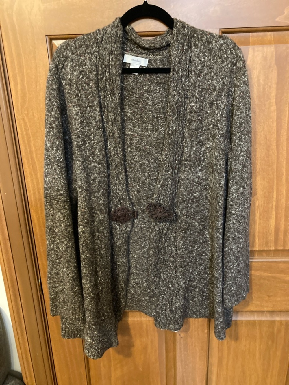 CJ Banks Speckled Gray Open-Front Knit Cardigan